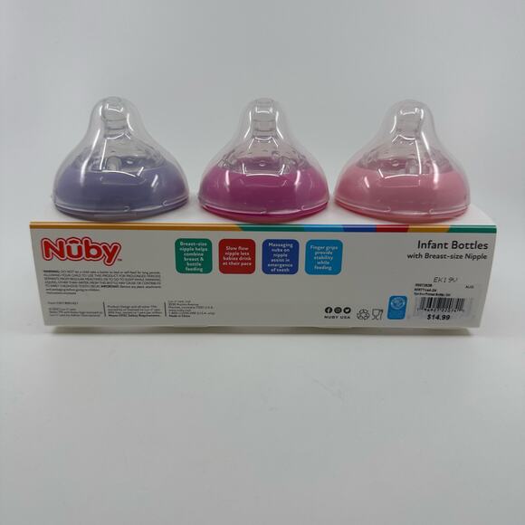 Nuby 3-Pack Infant Feeding Bottles Breast Size Silicone Nipple (0+ Months 6oz) - Picture 4 of 4